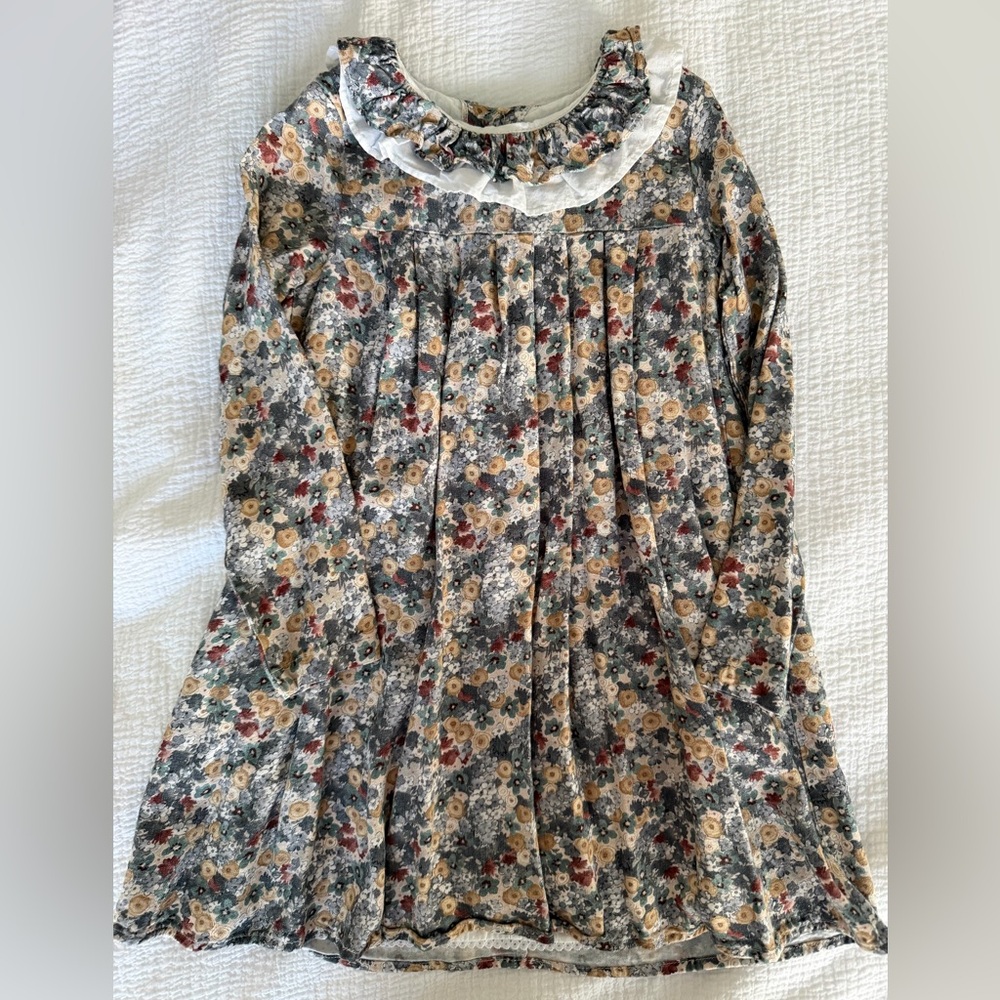 La Coqueta Kids Floral Long-Sleeve Ruffle Collar Dress, size 7